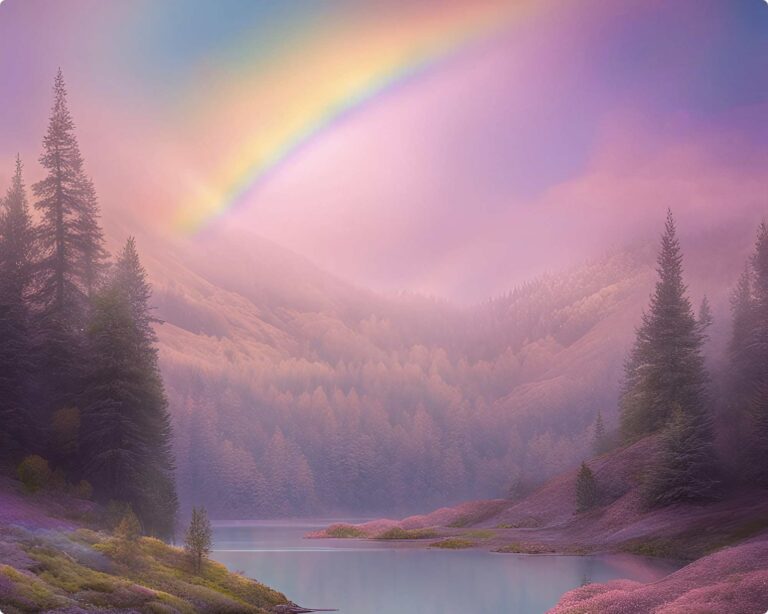 paysage fantastique avec un arc en ciel